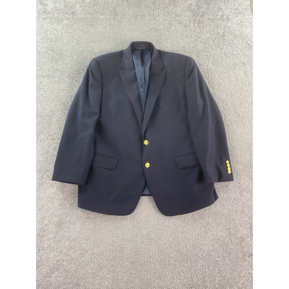 Ralph Lauren Blazer 46 R Navy Wool Gold Button Logo University Premium Sport LRL